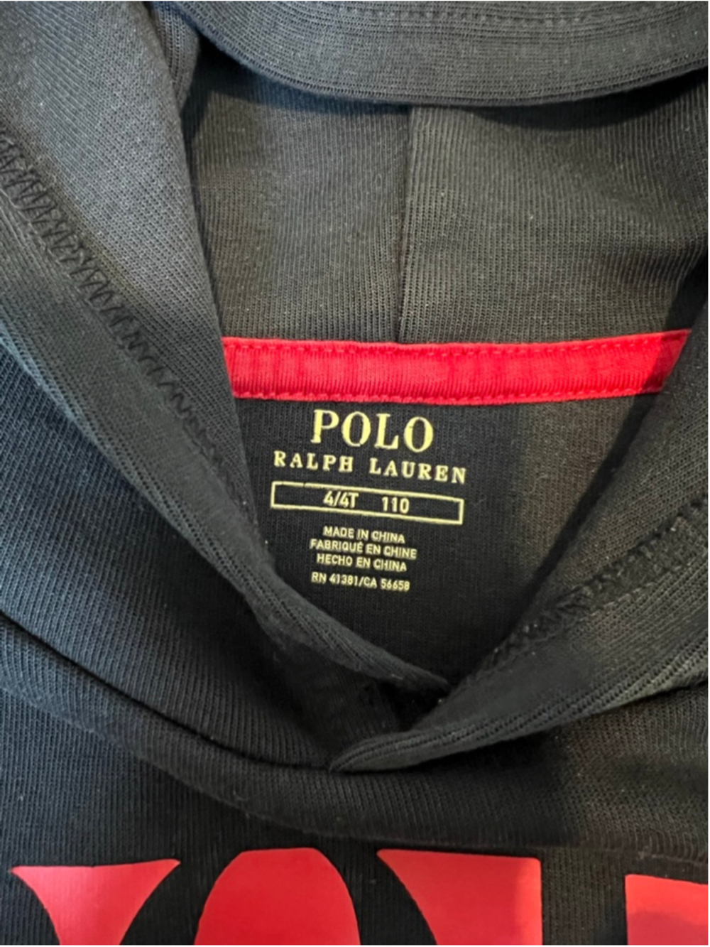 Boys Polo Ralph Lauren Hoodie 4T Black Red Fleece Lined - Picture 2 of 3